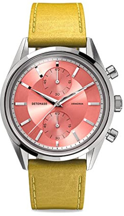 DeTomaso ARMONIA Chronograph Rosa Damen-Armbanduhr Analog Quarz Lederarmband Gelb