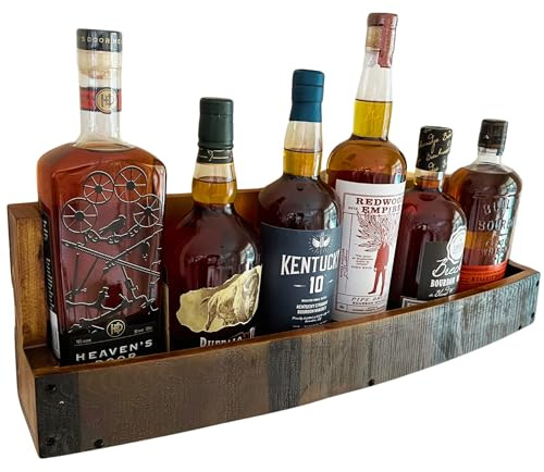 RELODECOR Liquor Bottle Display Shelf – Bar Shelf for Whiskey, Wine & Bourbon – Rustic Wall-Mounted Wooden Shelves, Countertop Rack, Stylish & Space-Saving Small Liquor Cabinet for Enthusiasts