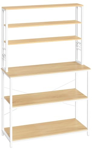 VASAGLE Scaffale Cucina, Mobile Cucina, Scaffale per Microonde, 6 Ripiani, 6 Ganci, Struttura in Acciaio, Stile Rustico, 40 x 100 x 167 cm, Rovere Dorato e Bianco Nuvola KKS039Y09
