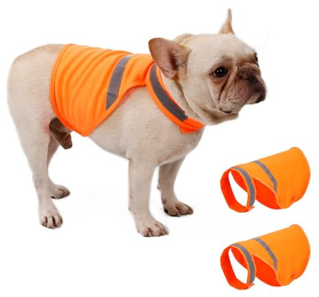 Gilet Réfléchissant de Sécurité pour Chien 2 Pièces,Veste Fluorescente pour Chiot pour Chien avec Bandes Réfléchissantes Haute Visibilité pour la Randonnée en Plein Air et la Marche
