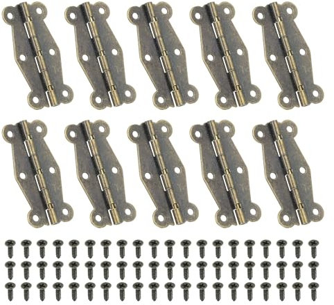 PATIKIL Small Vintage Antique Brown Metal Butterfly Decorative Hinges, 10 Pack, 180-Degree, Electroplated, Surface Mount, 49 x 23mm / 1.9 x 0.9inch(L*W), 0.7mm/0.03inch Thickness