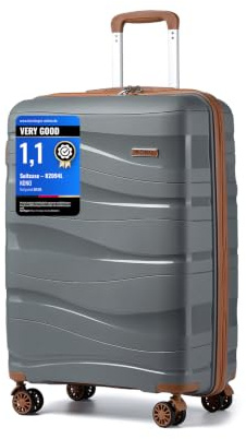 KONO Handgepäckkoffer 55cm Leicht Reisekoffer aus Polypropylen Hartschale Koffer mit 4 Rollen und TSA Schloss, 55x40x20cm (Grau-Braun)