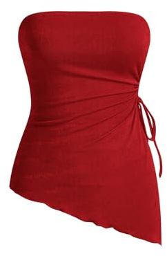 GORGLITTER Top sin tirantes para mujer, sin tirantes, para verano, bandeau con dobladillo asimétrico, rojo, rosa, M