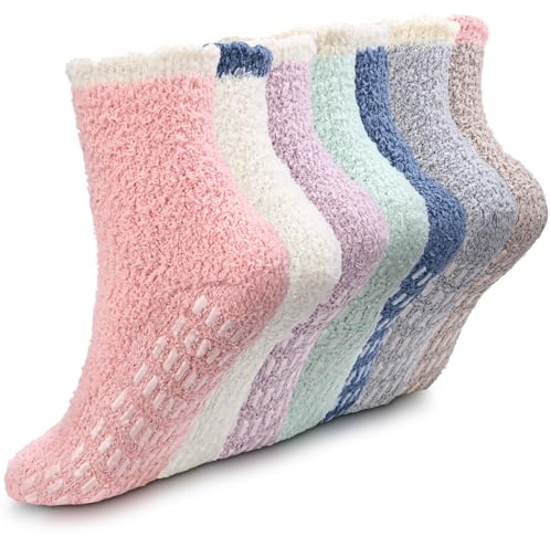 Bixury 7 Pares Calcetines Mullidos Calcetines Cálidos Calcetines Antideslizantes Mujer Calcetines de Invierno Calcetines Cómodos para Dormir Calcetines Termicos de Invierno 7 colores