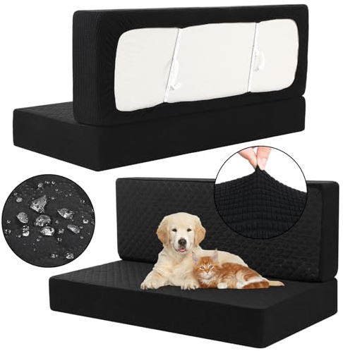 Buryeah 4 Pcs RV Dinette Cushion Covers Booth Set Furniture Protector for Sofa Seat Camper Car Couch, 2 Backrest and 2 Bench Cover(Black,Corn Grid and Polyester)