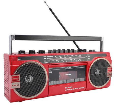 Enregistreur de Cassette Portable, AM FM SW Radio avec Bluetooth, Convertisseur USB vers MP3, Prise d'oreille 3,5 Mm, Enregistreur de Cassette Rétro (Prise UE)