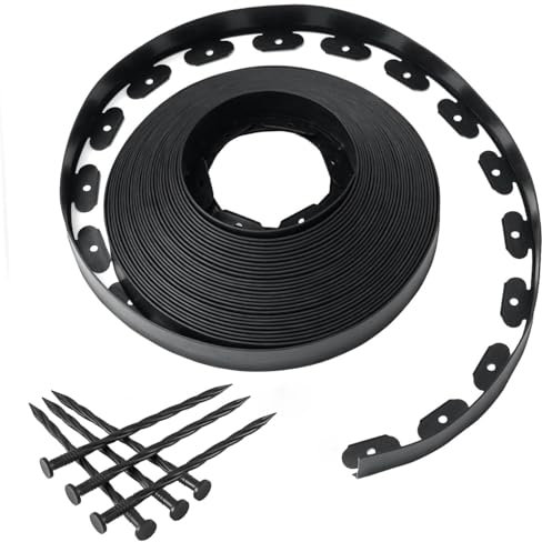 30m Flexible Lawn Garden Edging Border, 5CM High Plastic Grass Path Edge with 120 Reinforced Pegs, Professional Landscape Borders Dividers for Yard, Flower Bed, Gravel, All Weather Resistant