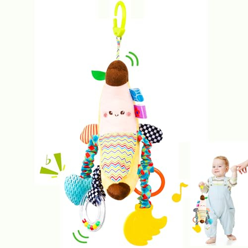 Felly Jouets Poussette pour Bébés de 0 à 12 Mois, Jouet Suspendus Peluche Sensoriel pour Tout-Petits, Jouet d'Activité Hochet Clipser sur Landau, Cadeau Dentition pour Enfants Naissance Garçons Filles