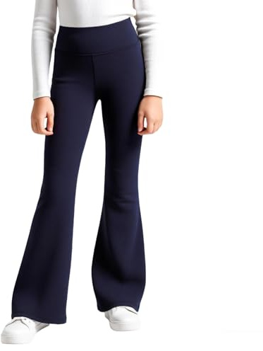 Domueay Flickors utsvängda fleeceleggings, termiska mjuka klockleggings, hög midja elastiska lediga bootcut byxor leggings för barn sport 5–12 år, Marinblå, 7-8 år