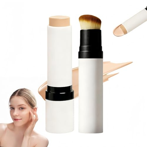 Cover Cream Stick,Color-Changing Foundation Stick,White Foundation Stick,Color Changing Cover Cream Stick,Dual Ended with Detachable Brush,Color Changing & Brightening Makeup Base,Make Up Set(Medium)