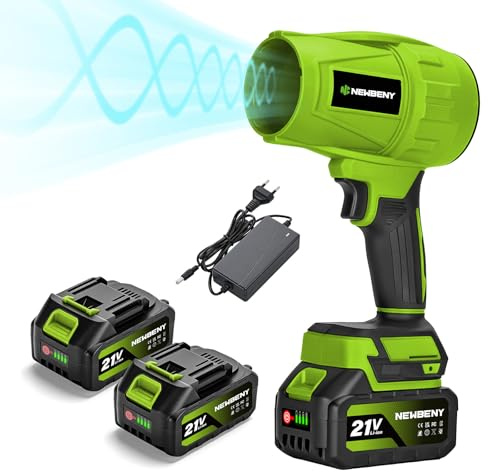 NewBeny Soffiatore Foglie, 359 MPH & 580 CFM Soffiatore Foglie a Batteria con 2 Batterie da 3,0 Ah, Motore Brushless da 700W, Pressione del Vento di 1500G per Soffiare Foglia, Neve e Polvere