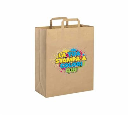 Shopper in Carta Personalizzabile con Stampa Logo o Scritta, Made in Italy - Sacchetti di Carta a Borsa Personalizzata con Manico Ritorto - Per Negozi, Eventi, Aziende (Avana, 25 pz, 18x21x8)