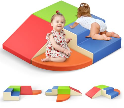 Blocchi di Arrampicata in Schiuma Colorati 4 Pezzi, Blocchi Morbidi con Chiusure in Velcro, Giocattolo combinabile per Bambini Piccoli, Interni e Asilo