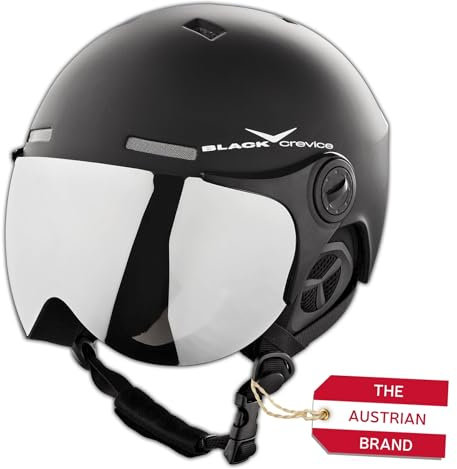 BLACK CREVICE Erwachsenen Skihelm im Pilotenstyle mit zusätzlichem orangem Wechselvisier, Matt Black/White