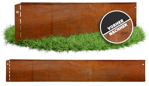 GartenAZ – Rasenkante Metall Cortenstahl 103x20cm, Nutzlänge 35m - Flexible Rasenbegrenzung aus wetterfestem Material für saubere Rasen- & Beetabgrenzung - Beeteinfassung Kante robust & langlebig