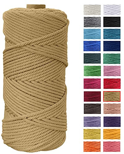 JeogYong Hilo Macrame 4mm x 100m Macrame Cuerda Algodon Natural Cordones de Algodon Colgante de Pared de DIY Artesanía, Colgador de Plantas, Aros para Atrapasueños, Tapices, Foto (Café)