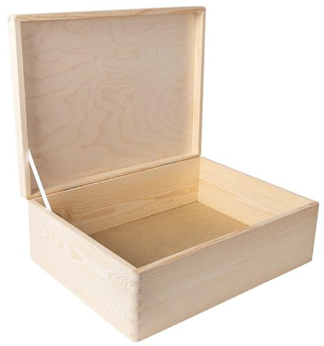 Creative Deco XL Große Holzkiste mit Deckel | 40x30x14 cm (+/-1cm) | Erinnerungsbox Baby Holzbox mit Deckel Unlackiert Kasten Silberscharniere | Für Dokumente Spielzeug Weihnachten | ROH UNGESCHLIFFEN