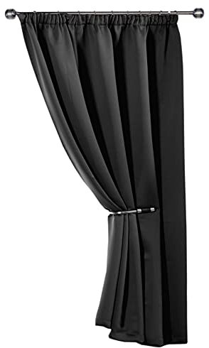 Emma Barclay Cali Pencil Pleat - Woven Thermal Blackout Pencil Pleat Door Curtain in Black - Width 46 x 84Drop (116x213cm)