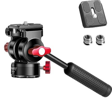 Manbily Video Stativkopf Kamera Stativ Einbeinstativ 360° Pan Tilt Head Arca Swiss Schnellwechselplatte*2, 3/8 & 1/4 Schraube Metall Aluminium Semi-Fluid-Kopf für Videokamera DSLR Kamera Max. 3KG