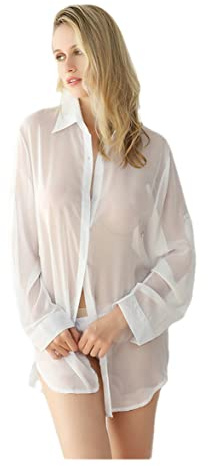 Chemisier de style décontracté Youllyuu pour femme - Blouse en dentelle blanche à boutons, débardeur transparent en mousseline, blanc, XL