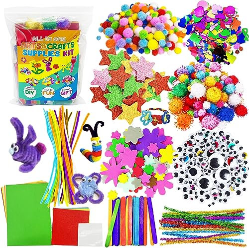 Lubibi Stück Bastelset Kinder,DIY Basteln Bastelkoffer Bastelbedarf Material Set,Kinder Bastelset mit Bommel,Filztuch,Pailletten,Pfeifenreiniger,klebrige Augen,Junge 4 5 6 7 8 Jahre altes Geschenk
