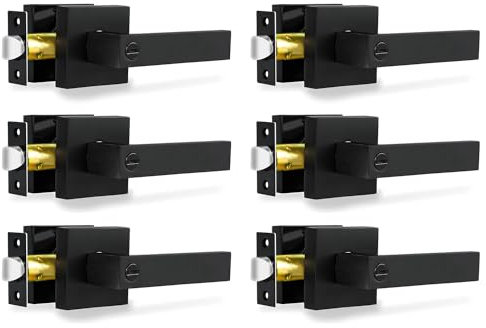 RAZCC Privacy Door Levers, 6 Pack Matte Black Door Handles, Bed and Bath Door Locksets Heavy Duty Keyless Interior Handles, Reversible for Left Right Handed Doors
