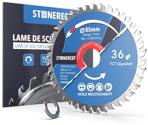 STONE REEF Lama per sega circolare 85 x 15 - Acciaio al carbonio, compatibile con legno, laminato, plastica, alluminio e acciaio
