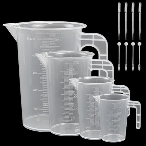 ADERTOS Misurini Graduati 50 ml 100 ml 250 ml 500 ml, Misurino in Plastica con Manico, Bicchiere Graduato Plastica per Cucina Panetteria Cottura Laboratorio