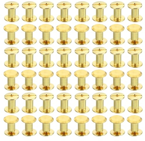 PATIKIL 100 Sets Chicago Screws, M5x8mm Chicago Screws Phillips Binding Post Screw Bolts Leather Rivets Brass Fasteners Connectors Steel for Leather Belt Scrapbook Photo Albums, Golden
