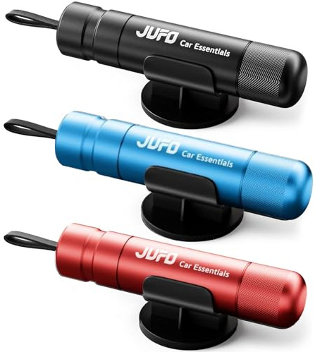 JUFO 3-Pack Window Breaker & Seatbelt Cutter, Safety Hammer, Red/Black/Blue | Car safety hammer escape tools for front/rear seats or two cars, ready for quick vehicle escape during roadside emergencies.