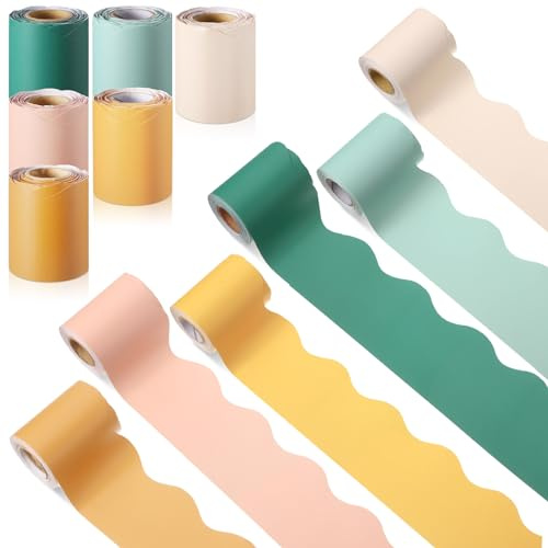 Zhanmai Border Rolls for Bulletin Board Decoration, 98.5ft Modern Boho Color Scalloped Bulletin Board Borders for Spring School Classroom Chalkboard Whiteboard Poster Wall Decor