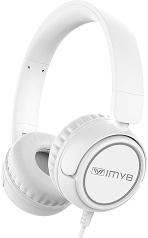 IMYB Kinder kopfhörer, Kopfhörer für Kinder mit Kabel, faltbar, Stereo Sound, Sichere Lautstärkebegrenzung, 3,5 mm Jack, Over Ear Kinderkopfhörer für Schule, Junge, Mädchen, Tablet, PC, weiß