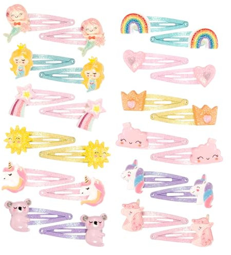 patinadrift 24 Stück Haarspangen Mädchen, Einhorn Haarspange Mehrfarbig, Haarreifen Mädchen Glitzer Meerjungfrau Haarklammer, Süße Haarklammer Kinder für Geburtstag Geschenk