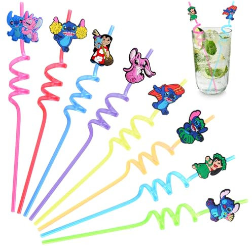 Pajita Rizada de Plástico, 16 Piezas Pajitas Reutilizables Niños, Pajitas de Plastico Fiesta Pajitas Suministros de Fiesta de Cumpleaños para Fiesta
