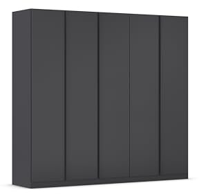 Rauch Möbel Monostar, Drehtürenschrank, Kleiderschrank, Kleiderschränke, Garderobe, Schrank mit Stauraum, 5-türig, inkl. Schubkasteneinsatz, Farbe Grau metallic, Schwarz, 226x210x54cm