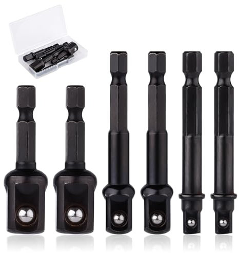 XIHIRCD 6pcs Impact Socket Adapter Set, 1/4, 1/2, 3/8 Inch Impact Driver Conversion Set Socket Driver Wrench Bits Attachments Drill Socket Adapter Hand Tools Kit for Daily Use