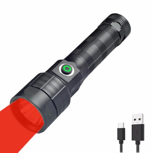 LUXJUMPER Röd ljusficklampa, 620 nm ljus kopp fokus röda LED-ficklampor, 5 lägen taktisk LED röd ficklampa, mörkerseende astronomi fiske flygfart rovdjurljus, batteri inkluderar
