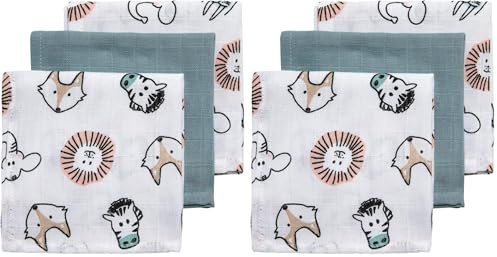 Meyco 457019 Mull/Musselin Spucktücher 3er Set, 30x30cm Animal-Uni Stone Green-Weiss (Packung mit 2)