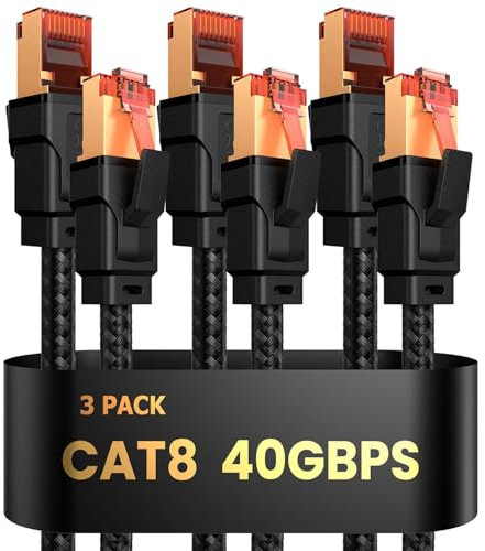 Nixsto Cavo Ethernet Cat 8, Cavo Lan 1M 2M 3M 5M 10M 15M 20M 30M, Cavo di Rete 40Gbps 2000Mhz Alta Velocità, RJ45 Gigabit Intrecciato Cavo Internet per Router, Modem, PS5, Gioco (3Pezzi 2 Metri)