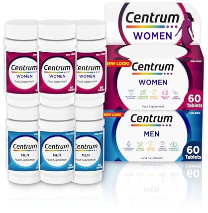 Centrum Multivitamins Couple Bundle - 120 Multi Vitamin Tablets Each (4 Months) - for Women, for Men - Men & Women Bundle - Vitamin C, Vitamin D, Vitamin B12, Zinc
