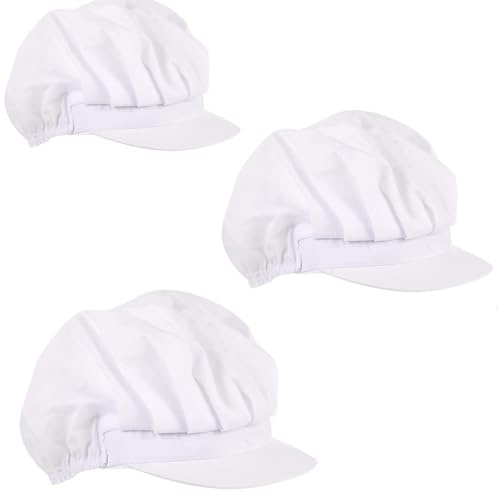 Voarge 3 Pezzi Cappello da Cuoco Elastico, in Tinta Unita Antipolvere da Lavoro Cappello Donna da Cuoco Ristorante Cameriere Cucina Bianco