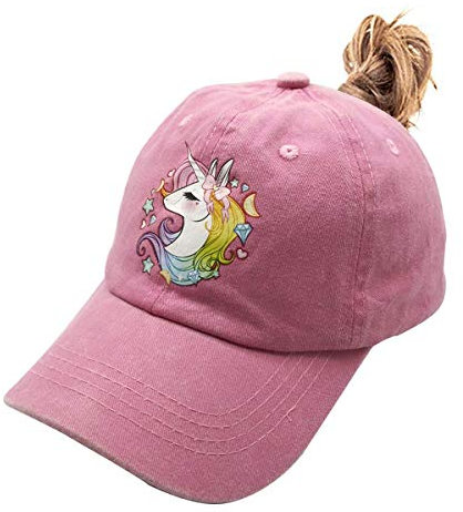 Hatwell Mädchen Cap für Mädels mit Unikorn Design, Verstellbar für Ponytail & High Bun, Basecap in Rosa für 3-12 Jahre
