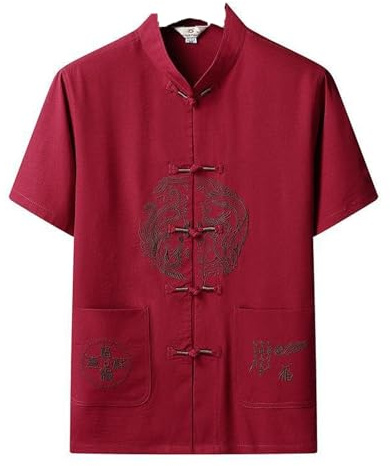 Summer Tai Chi Shirt Traditional Chinese Style Tang Suit Uniform Shirts For Men Kung Fu Martial Arts Costumes Polyester Han Fu Tops Clothing(Size:180,Color:C)