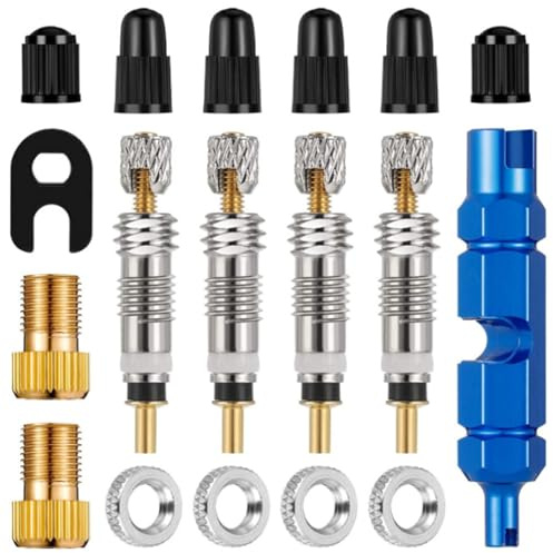 KASESSS 18 Pezzi Valvole Tubeless Mtb Set, Valvola Tubeless Mtb, Kit Sostituzione Nucleo Valvola Presta, Valvole tubeless, Valve Core Remover Repair Tool, Adatto per MTB Auto Biciclette Motocicli
