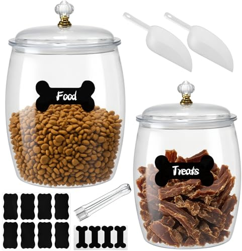 YEXEXINM 2 Pcs Airtight Pet Food Storage Container, Dog Food Storage Container with Lid 3.8L+2.2L Pet Biscuit Treat Jar with Scoops,Clamp,Labels for Dog Cat Bird and other Pets