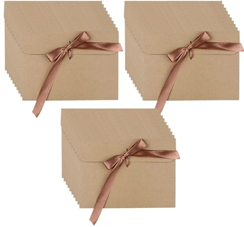 30 stycken kraftpapper kuvert retro kraftpapper vintage kraft kuvert med färgade band i högkvalitativt kraftkort återvunnet för gratulationskort, inbjudningskort (brunt band)