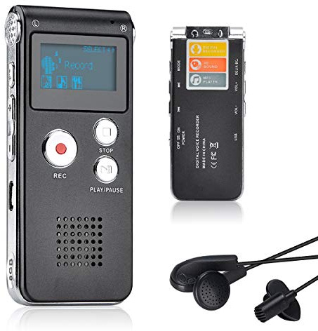 Lychee 8GB LCD Bildschirm Digitales Diktiergerät Aufnahmegerät Sprachaufnahme Audiorekorder Voice Recorder für Studium Konferenzen und Interviews MP3 Player (Schwarz01)