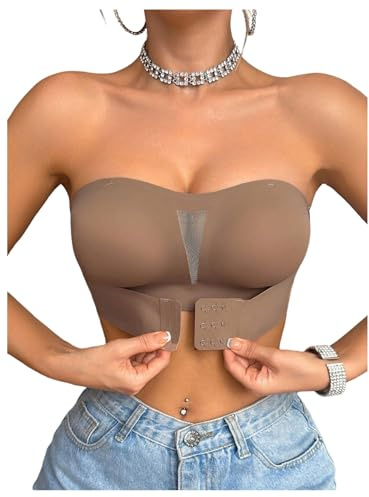 GORGLITTER Women's Strapless Bras Bandeau Push Up Wireless Padded Bralette | Front Fastening Bras for Women Uk, Seamless, Soft, Comfort, Tube Top with Built in Bra, Everyday Bra