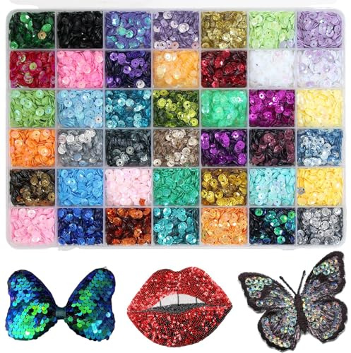 12600Pcs Loose Sequins Bulk, BetterJonny 5MM Round Sequins with Hole 42 Colors Rainbow Sewing Spangles for Embroidery DIY Craft Nail Arts Decorations