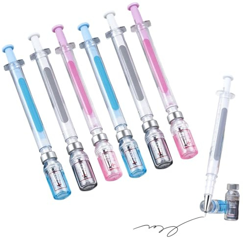 Generico Penne Gel a Forma di Siringa-Penne Gel Siringa Retrattile, Strumenti di Scrittura Estetica Medica per Operatori Sanitari, Bomboniere & Materiale Scolastico (6 pcs)